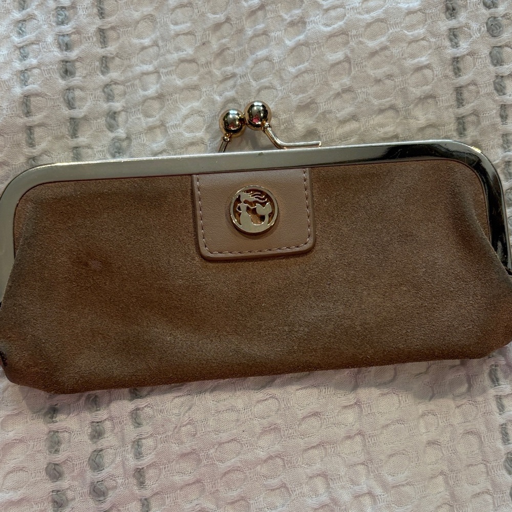 Brown Suede Clutch with Silver Accents